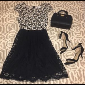 NWT Classy Black Lace Cream Patterned Dress